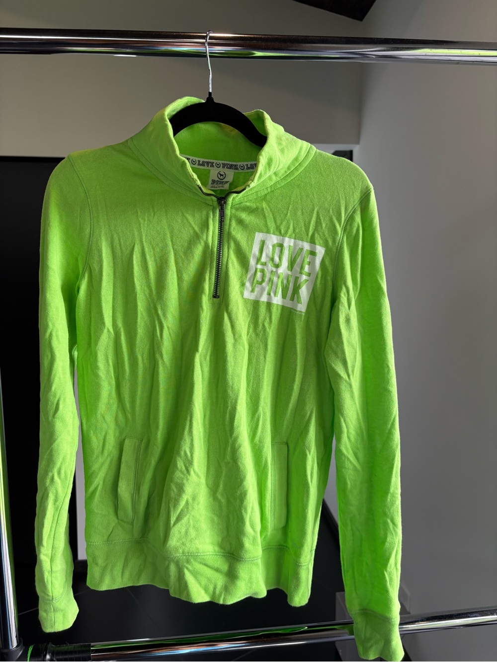 PINK Victoria's Secret Neon Lime Green Zip Hoodie